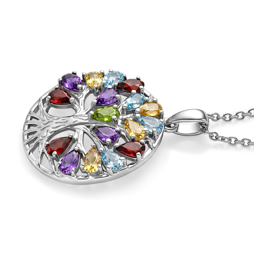 EverTrue - Orissa Rose Garnet & Multi Gemstone Tree of Life Pendant with Chain (Size 20) 4.00 Ct._4463455_3
