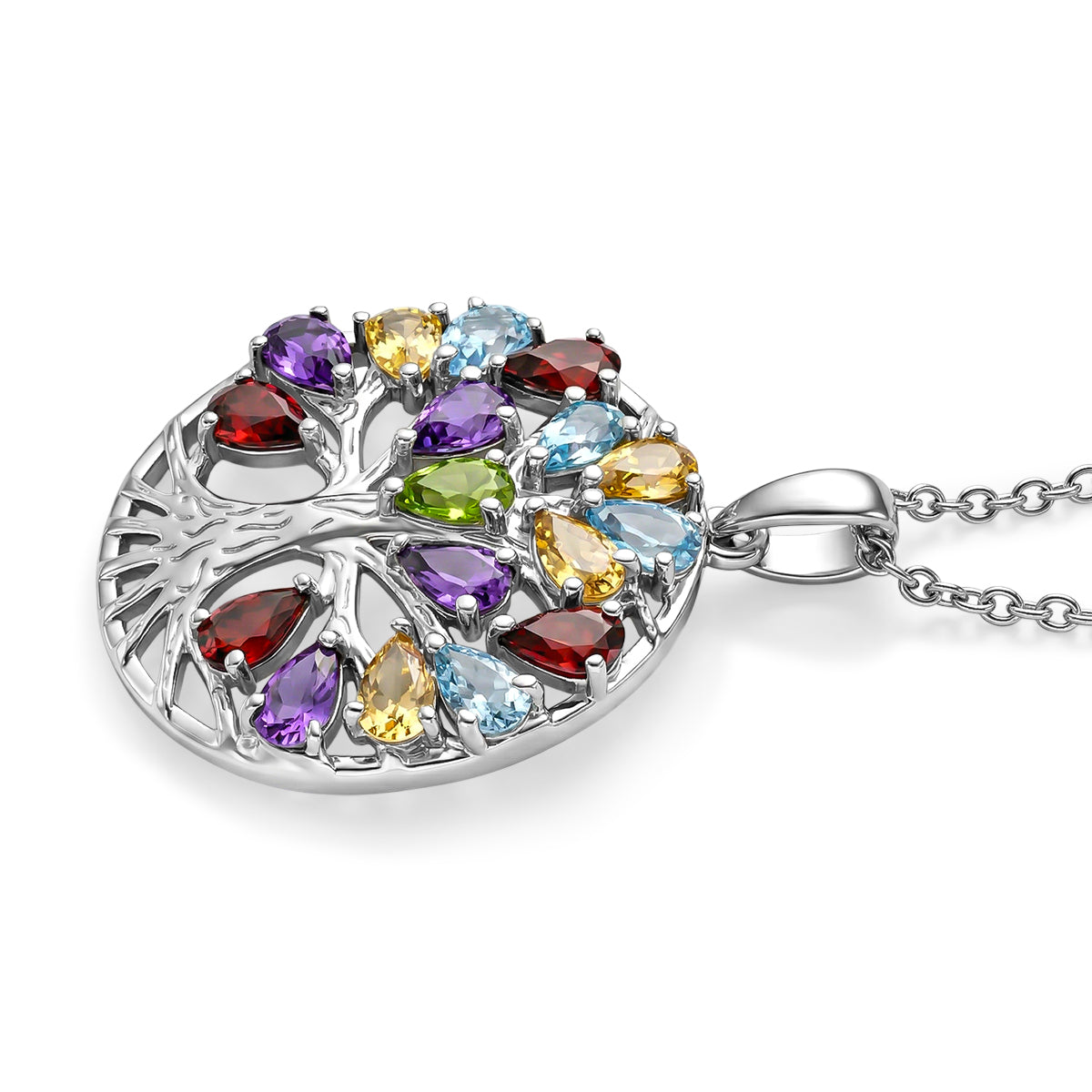 EverTrue - Orissa Rose Garnet &amp; Multi Gemstone Tree of Life Pendant with Chain (Size 20) 4.00 Ct. V32520554 4