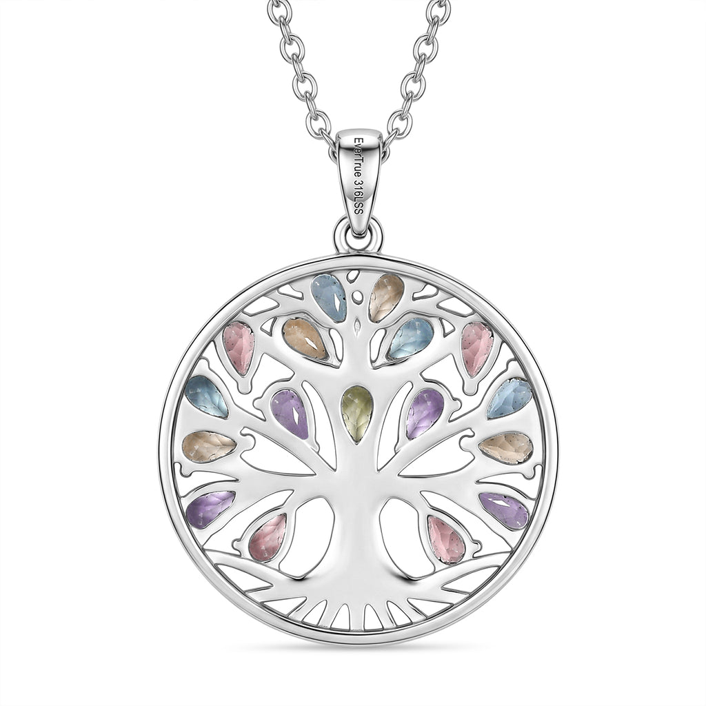 EverTrue - Orissa Rose Garnet & Multi Gemstone Tree of Life Pendant with Chain (Size 20) 4.00 Ct._4463455_4