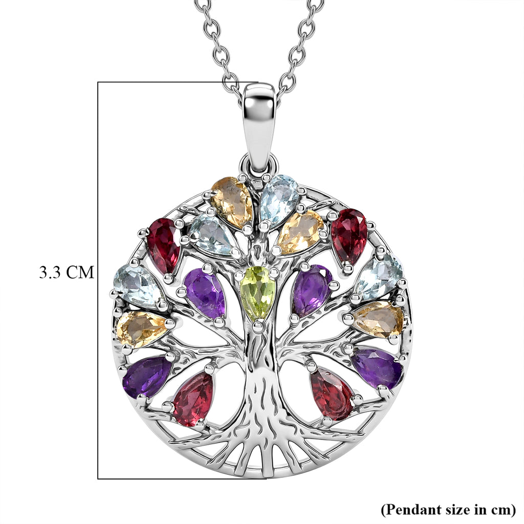 EverTrue - Orissa Rose Garnet & Multi Gemstone Tree of Life Pendant with Chain (Size 20) 4.00 Ct._4463455_5
