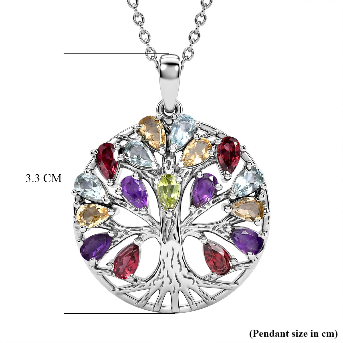 EverTrue - Orissa Rose Garnet &amp; Multi Gemstone Tree of Life Pendant with Chain (Size 20) 4.00 Ct. V32520554 6