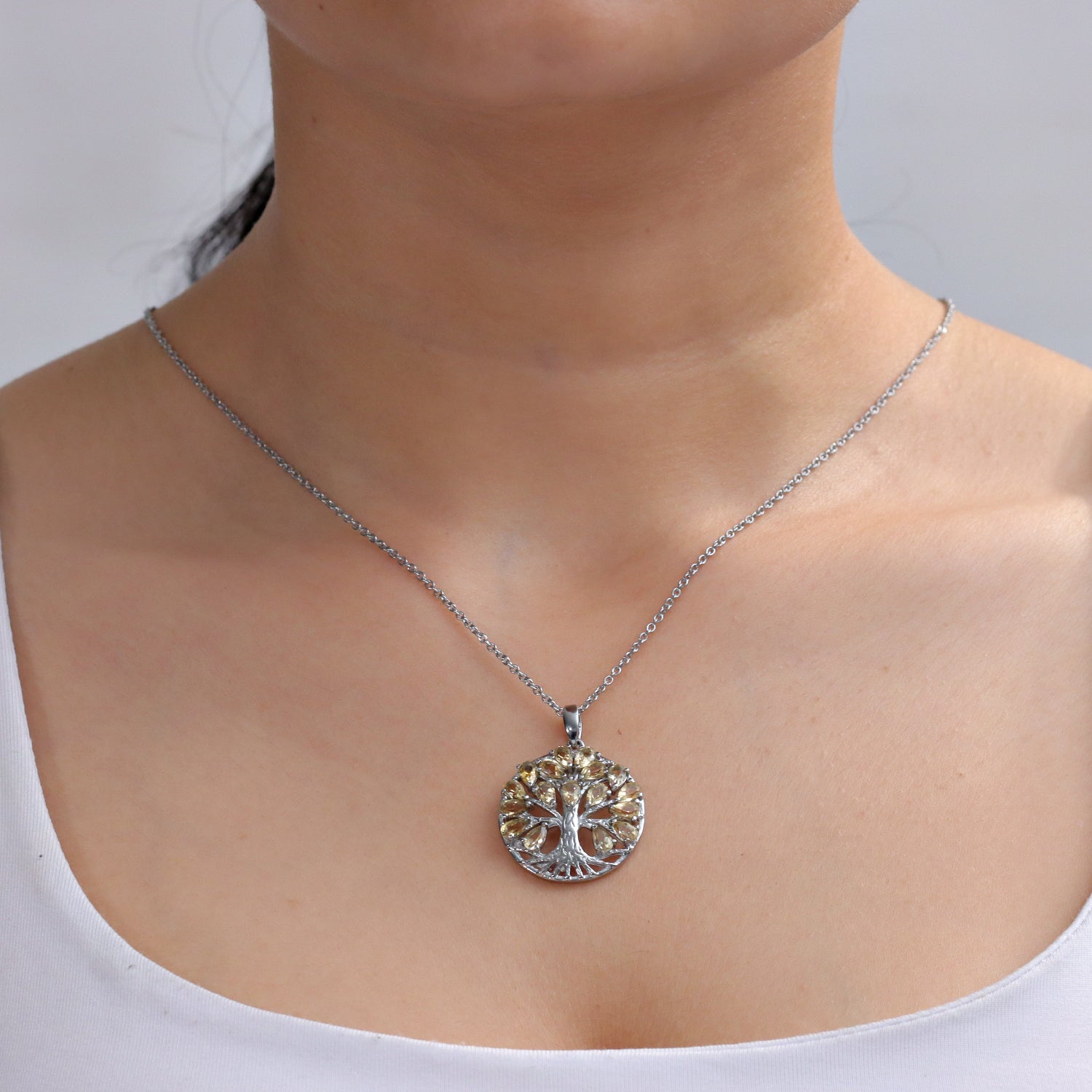 EverTrue - Citrine Tree of Life Pendant with Chain (Size 20) 3.40 Ct. V32529071 2