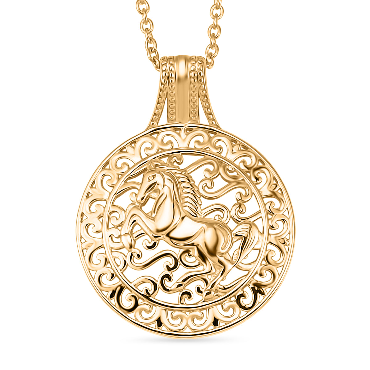 Italian Made - Yellow Gold Plated Sterling Silver Horse Pendant with Chain (Size 20) V32515715 0