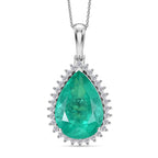 D'Joy Emeraldine Triplet Quartz & White Zircon Halo Pendant with Chain (Size 20) in Rhodium Overlay Sterling Silver 21.65 Ct_4463680