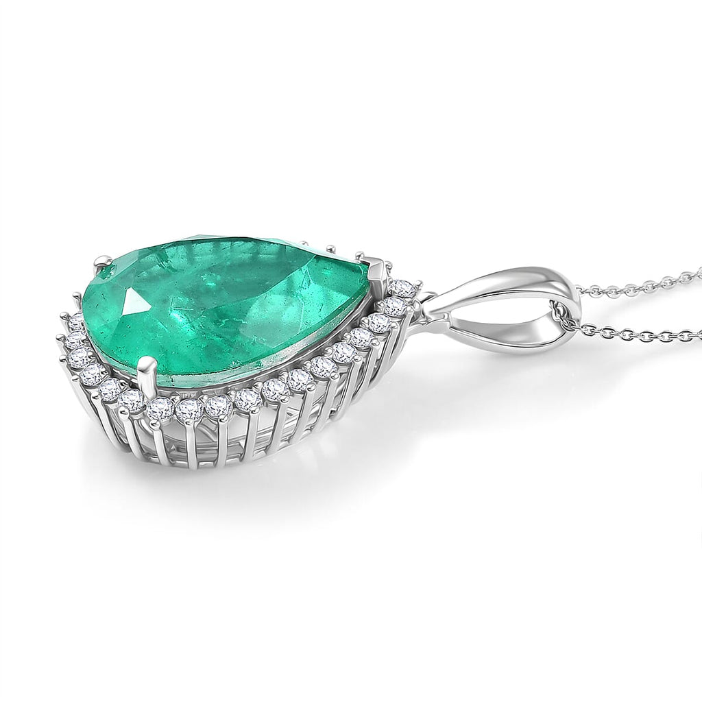 D'Joy Emeraldine Triplet Quartz & White Zircon Halo Pendant with Chain (Size 20) in Rhodium Overlay Sterling Silver 21.65 Ct_4463680_3
