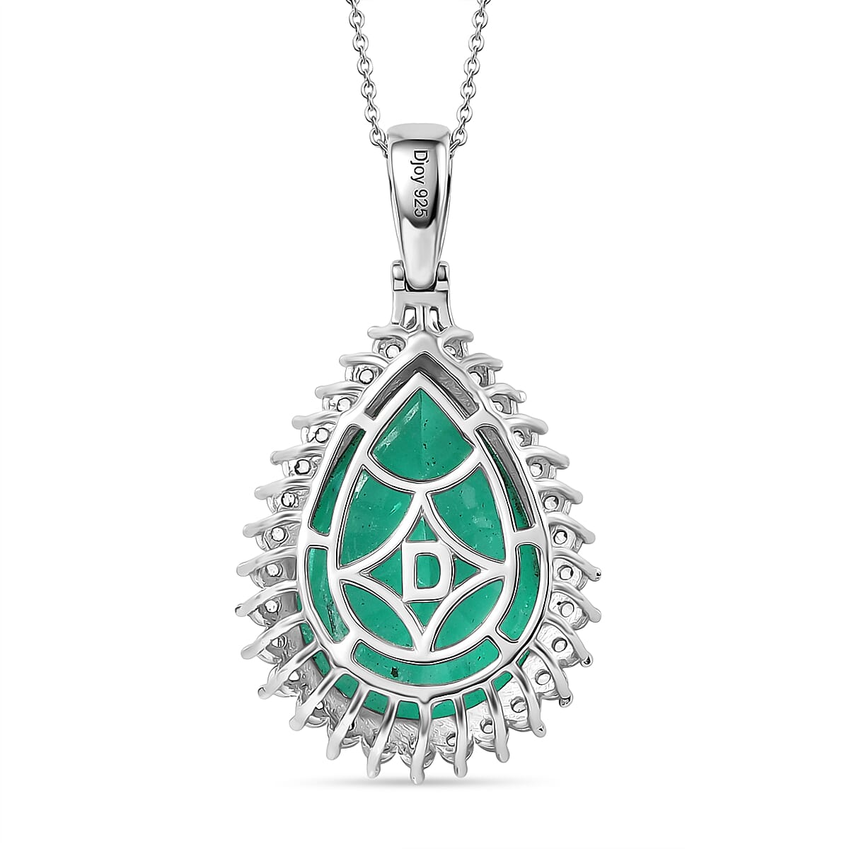 D'Joy Emeraldine Triplet Quartz &amp; White Zircon Halo Pendant with Chain (Size 20) in Rhodium Overlay Sterling Silver 21.65 Ct V32532733 5