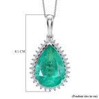 D'Joy Emeraldine Triplet Quartz & White Zircon Halo Pendant with Chain (Size 20) in Rhodium Overlay Sterling Silver 21.65 Ct_4463680_5