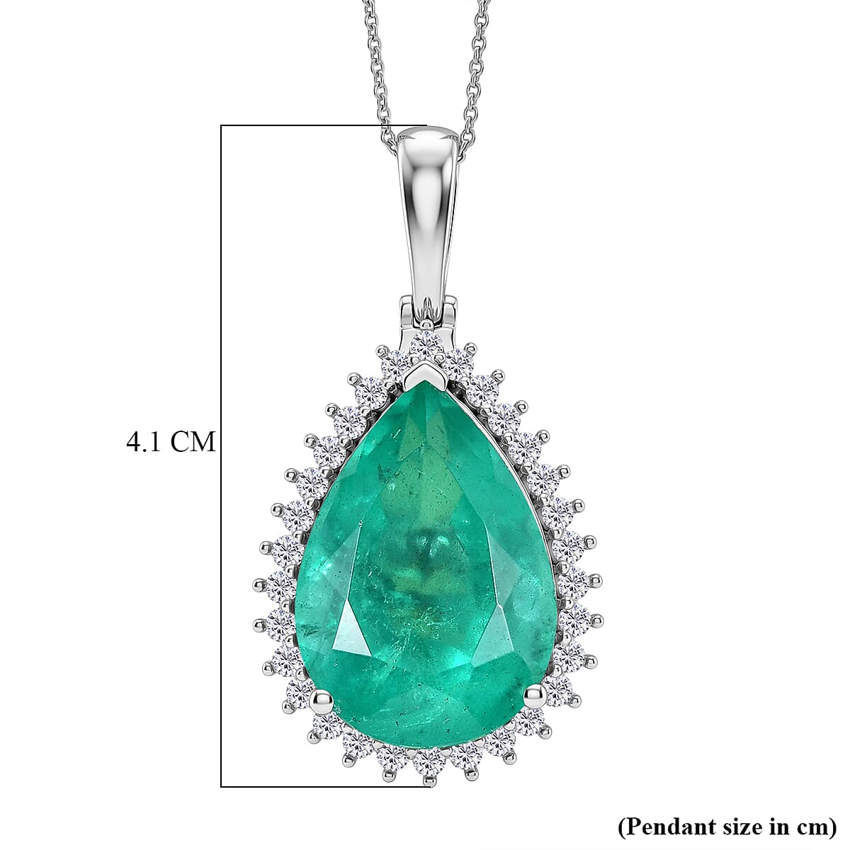 D'Joy Emeraldine Triplet Quartz &amp; White Zircon Halo Pendant with Chain (Size 20) in Rhodium Overlay Sterling Silver 21.65 Ct V32532733 6