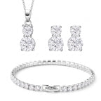 Set of 3 - White Cubic Zirconia Bracelet (Size - 7.5), Push Back Earring & Pendant with Chain (Size 20+2 Ext)_4464066