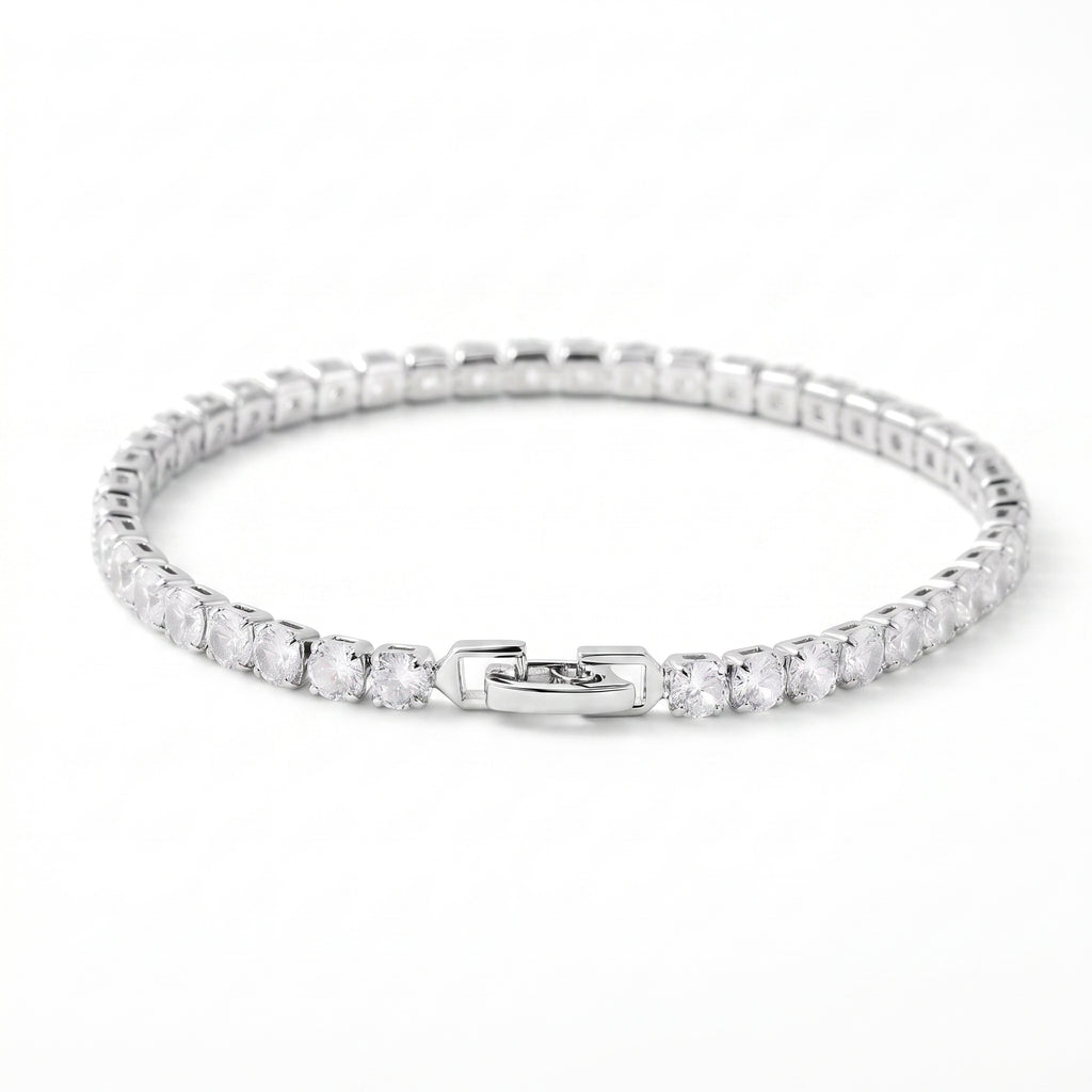 Set of 3 - White Cubic Zirconia Bracelet (Size - 7.5), Push Back Earring & Pendant with Chain (Size 20+2 Ext)_4464066_3