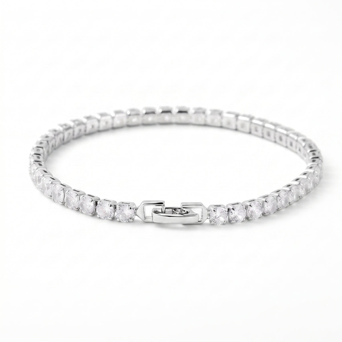 Set of 3 - White Cubic Zirconia Bracelet (Size - 7.5), Push Back Earring &amp; Pendant with Chain (Size 20+2 Ext) V32529713 4
