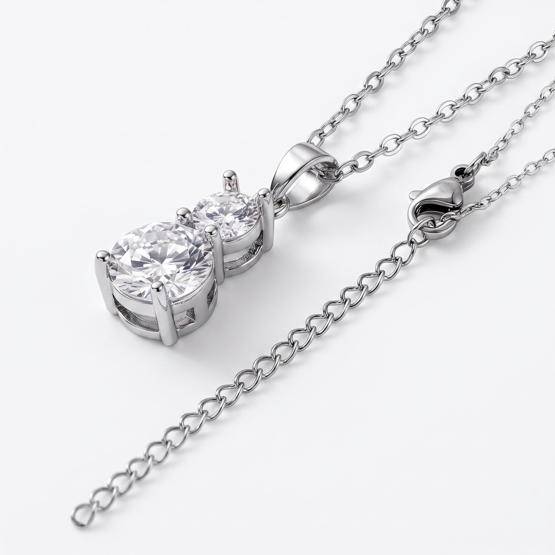 Set of 3 - White Cubic Zirconia Bracelet (Size - 7.5), Push Back Earring &amp; Pendant with Chain (Size 20+2 Ext) V32529713 6