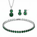 Set of 3 - Green CZ Tennis Bracelet (Size - 7.5), Push Back Earring & Pendant with Chain (Size 20+2 Ext)_4464075