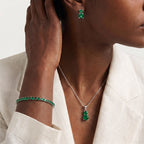 Set of 3 - Green CZ Tennis Bracelet (Size - 7.5), Push Back Earring & Pendant with Chain (Size 20+2 Ext)_4464075_1