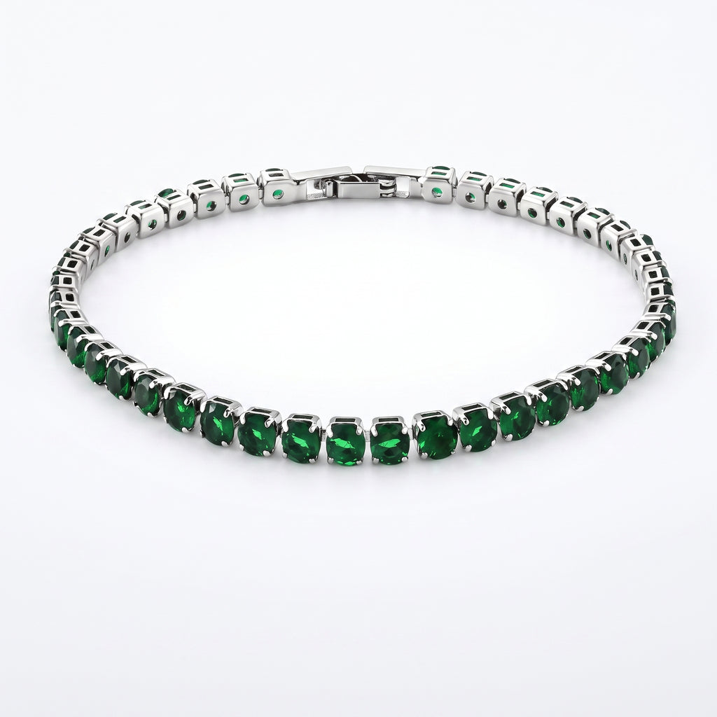 Set of 3 - Green CZ Tennis Bracelet (Size - 7.5), Push Back Earring & Pendant with Chain (Size 20+2 Ext)_4464075_3