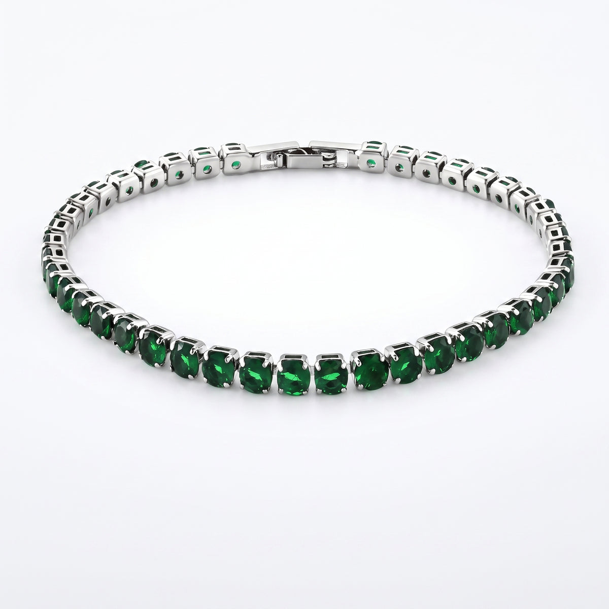 Set of 3 - Green CZ Tennis Bracelet (Size - 7.5), Push Back Earring &amp; Pendant with Chain (Size 20+2 Ext) V32516823 4