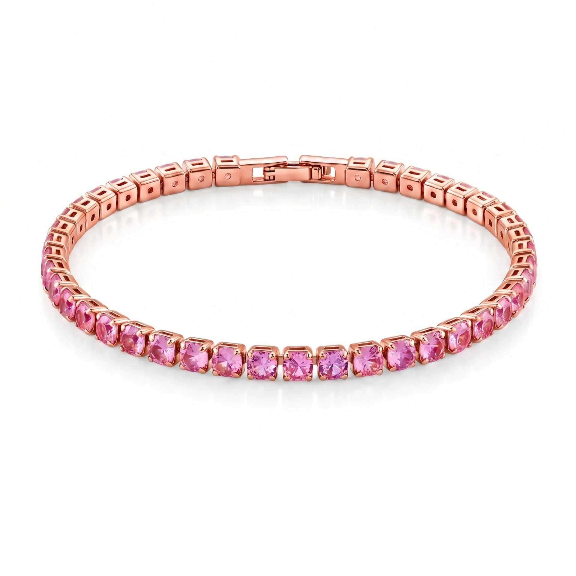 Set of 3 - Pink CZ Bracelet (Size - 7.5), Push Back Earring &amp; Pendant with Chain (Size 20+2 Ext) 17.60 Ct. V32526599 4
