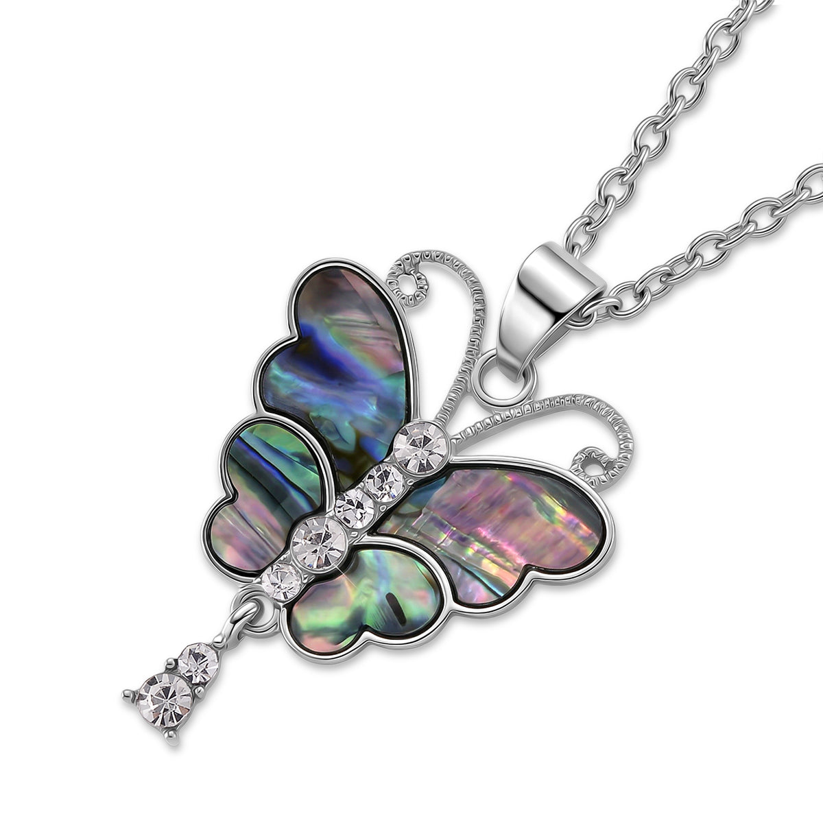 Abalone Shell &amp; White Cubic Zirconia Butterfly Pendant with Chain (Size 24+2 Ext) 8.00 Ct. V32753370 4