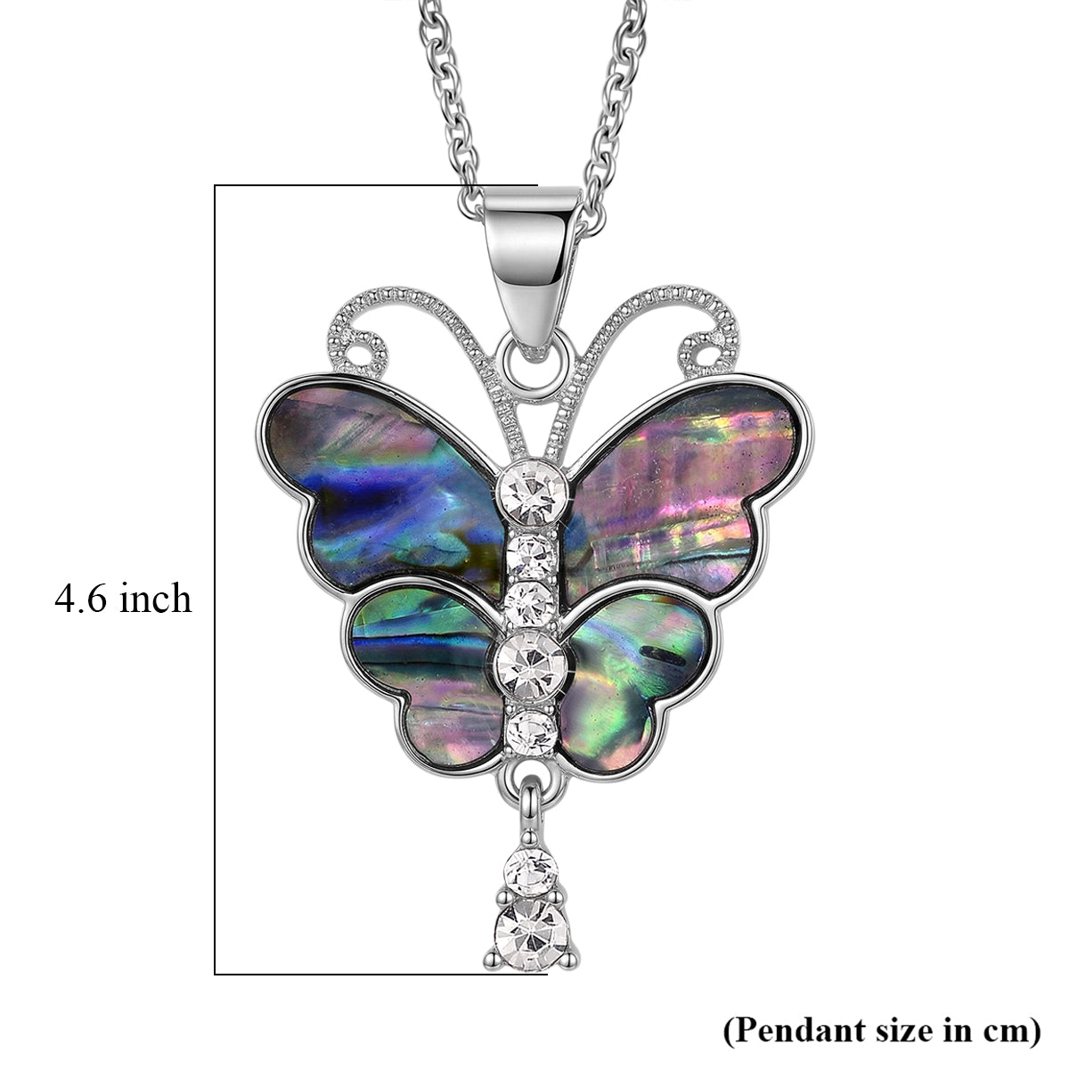 Abalone Shell &amp; White Cubic Zirconia Butterfly Pendant with Chain (Size 24+2 Ext) 8.00 Ct. V32753370 7