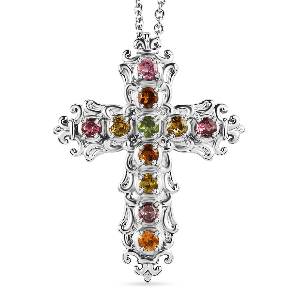 Multi-Tourmaline Cross Pendant with Chain (Size 20) 1.42 Ct._4464520