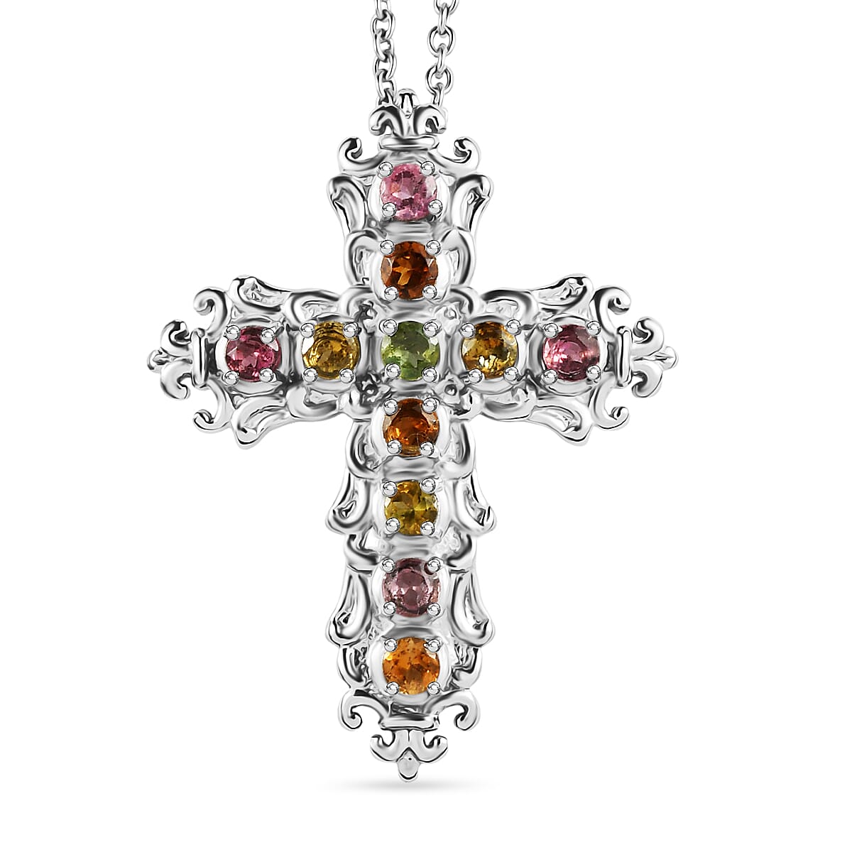Multi-Tourmaline Cross Pendant with Chain (Size 20) 1.42 Ct. 4464520 0