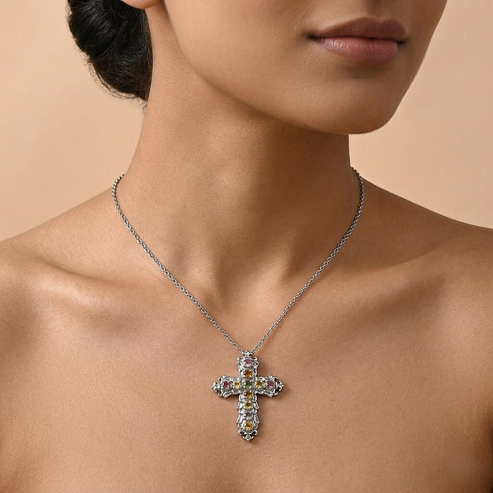 Multi-Tourmaline Cross Pendant with Chain (Size 20) 1.42 Ct. 4464520 2