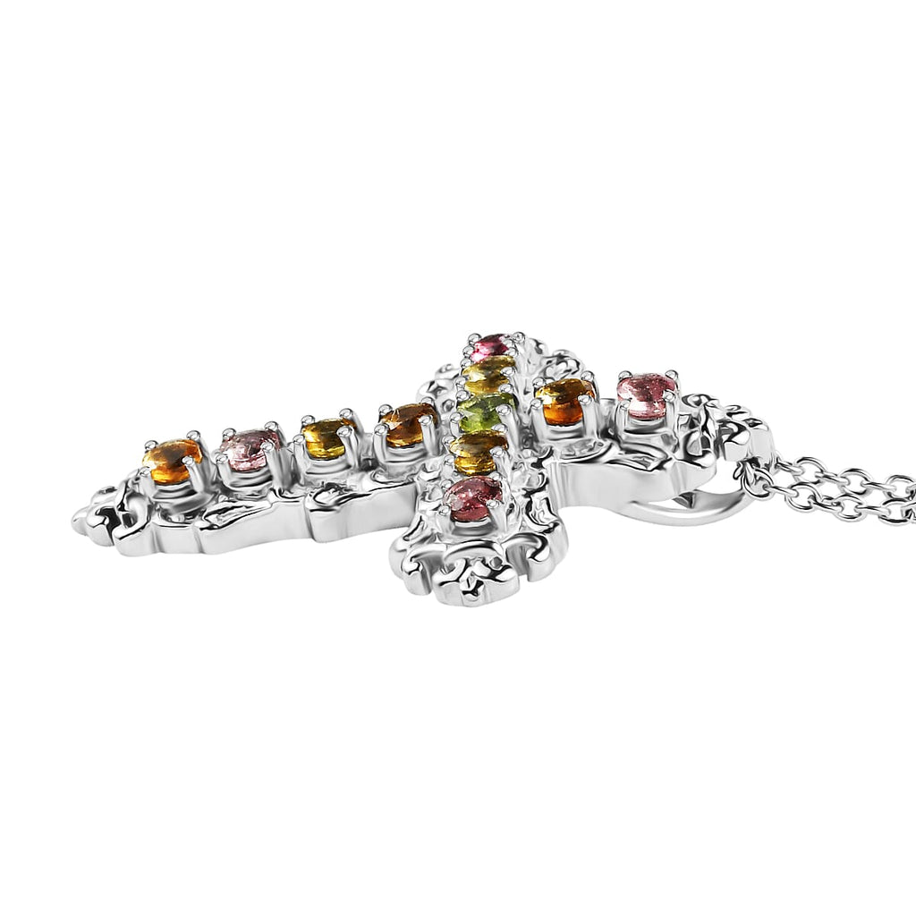 Multi-Tourmaline Cross Pendant with Chain (Size 20) 1.42 Ct._4464520_3