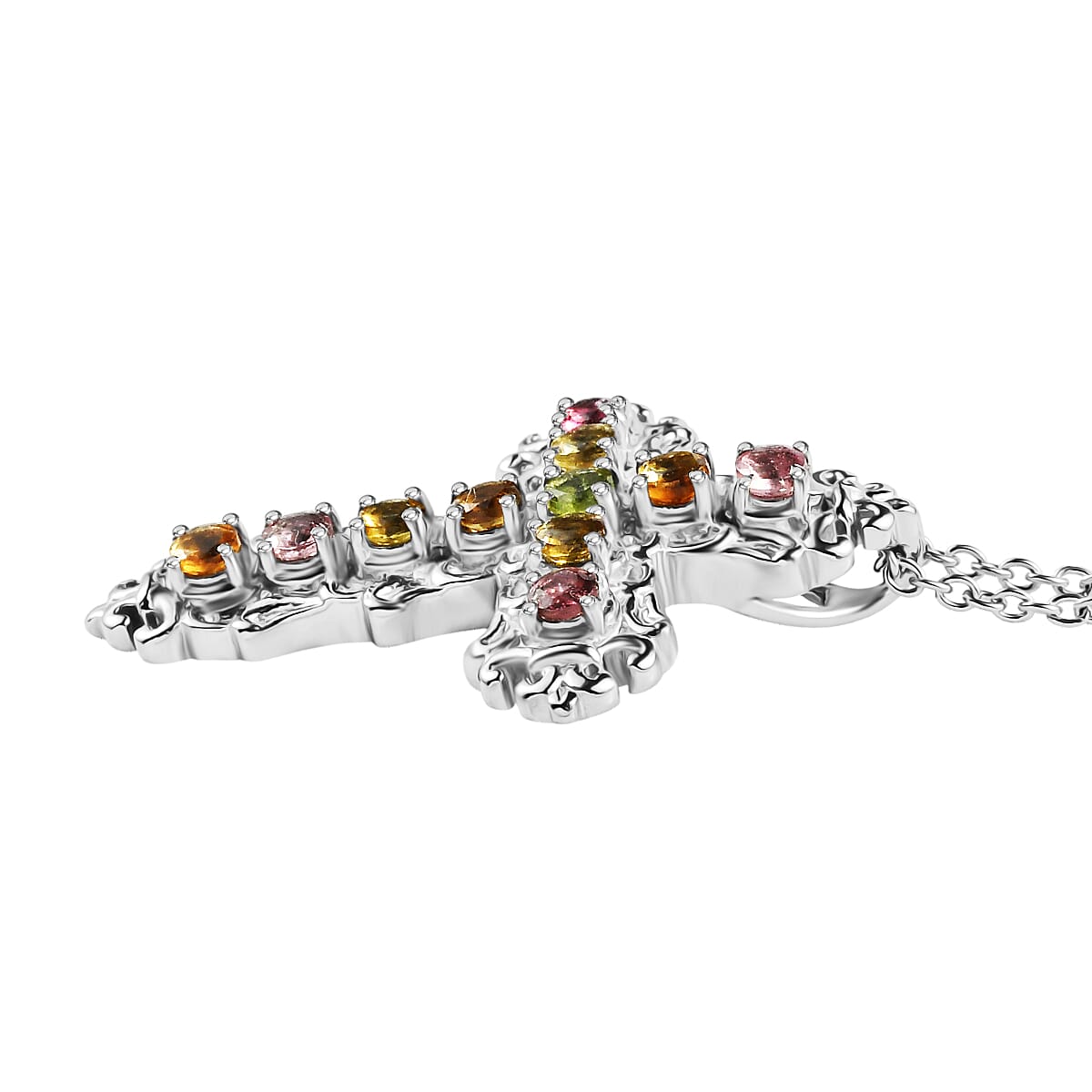 Multi-Tourmaline Cross Pendant with Chain (Size 20) 1.42 Ct. 4464520 4