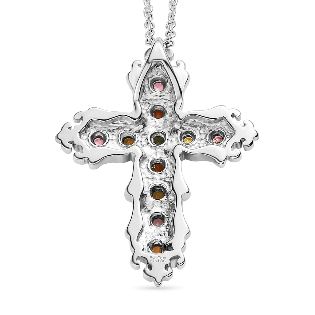 Multi-Tourmaline Cross Pendant with Chain (Size 20) 1.42 Ct._4464520_4