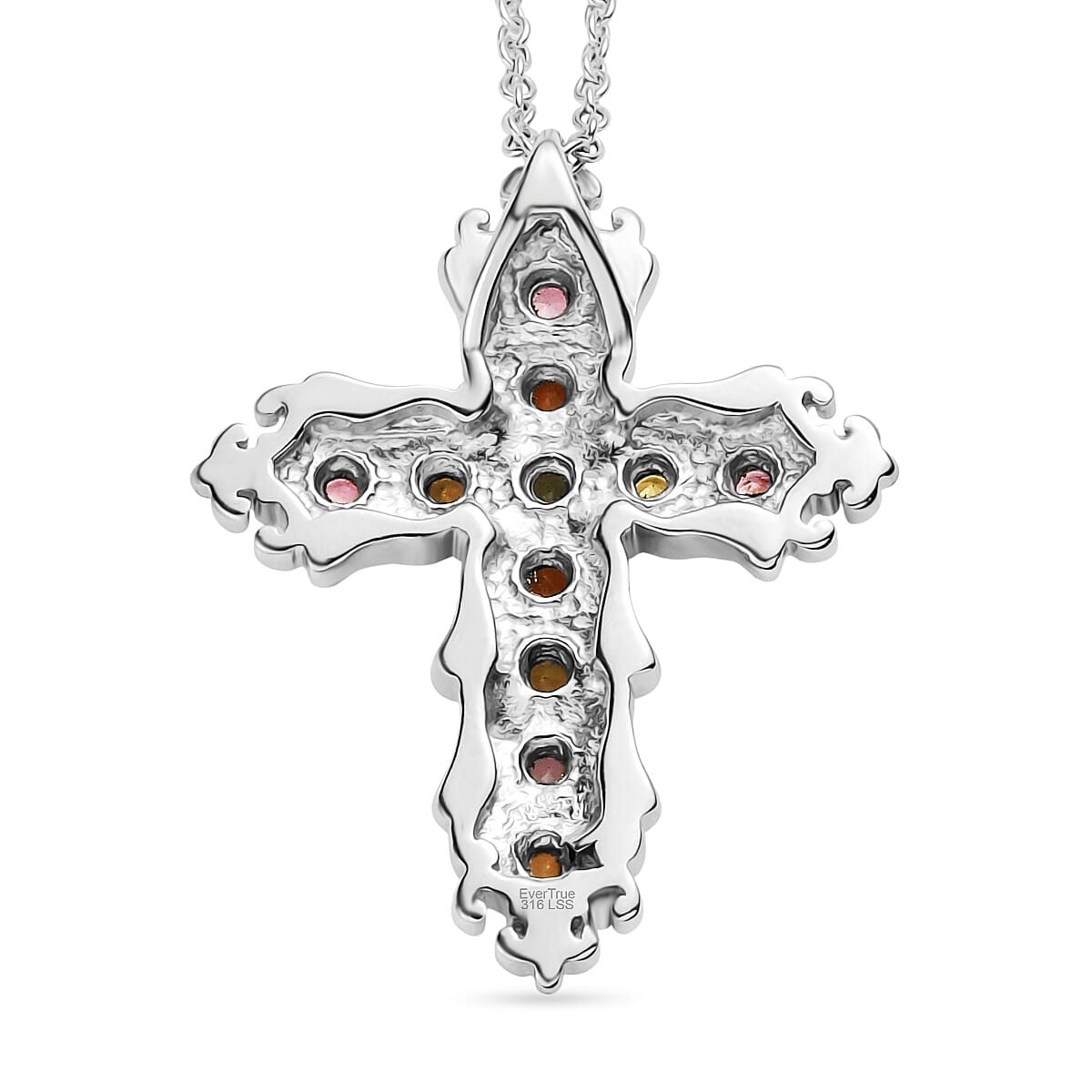 Multi-Tourmaline Cross Pendant with Chain (Size 20) 1.42 Ct. 4464520 5