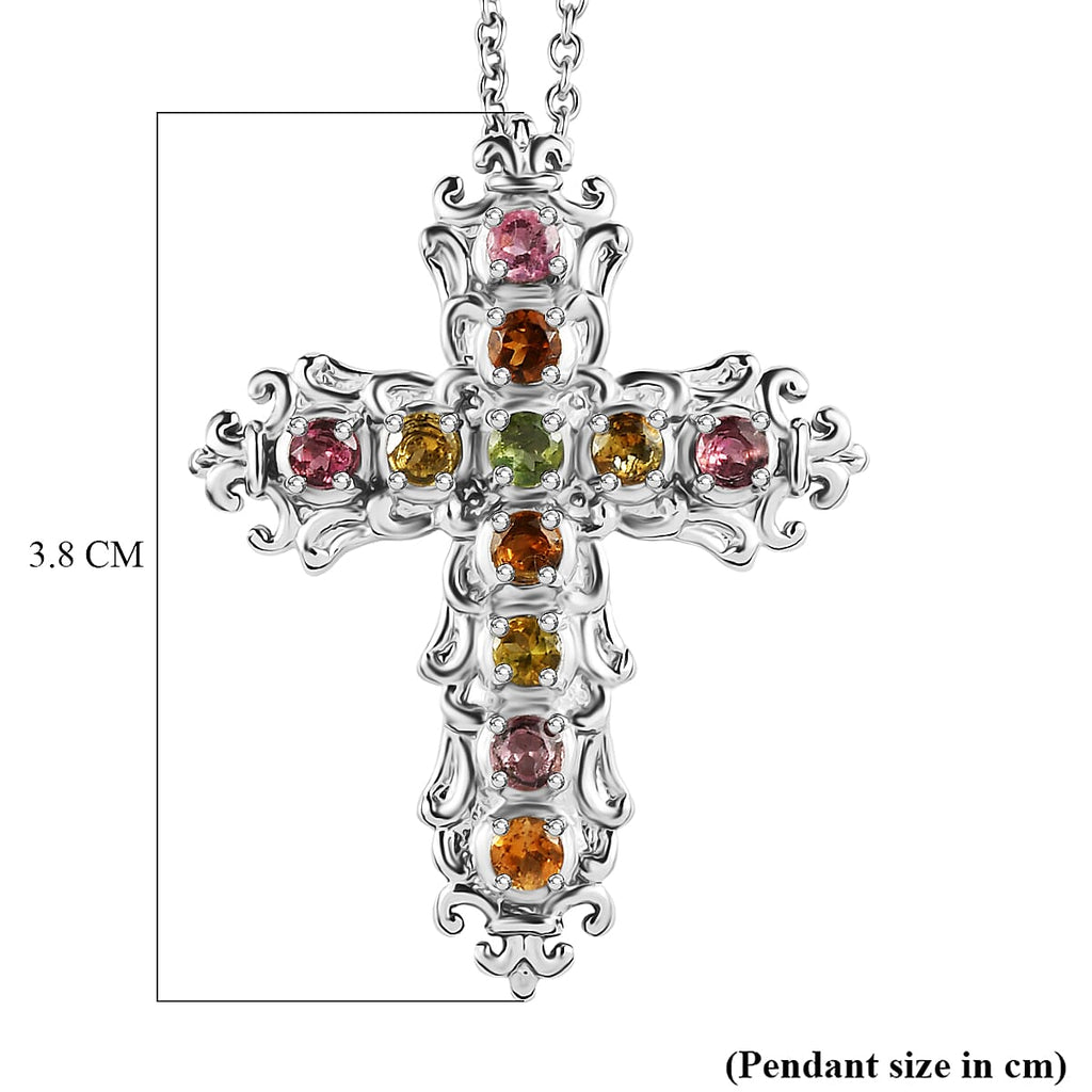 Multi-Tourmaline Cross Pendant with Chain (Size 20) 1.42 Ct._4464520_5