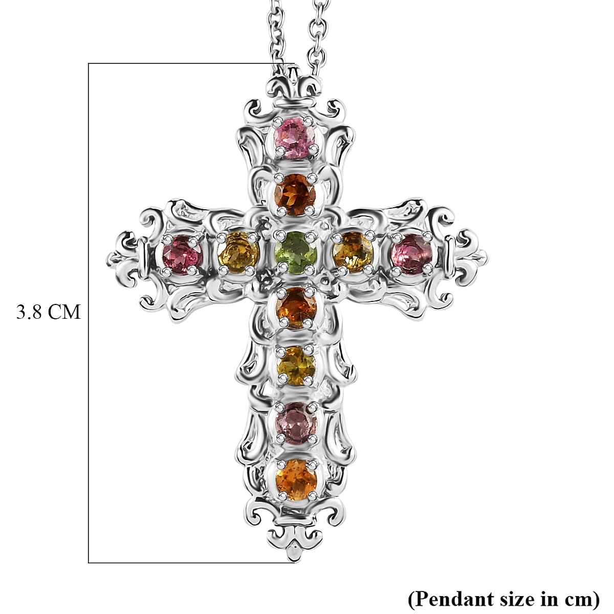 Multi-Tourmaline Cross Pendant with Chain (Size 20) 1.42 Ct. 4464520 6