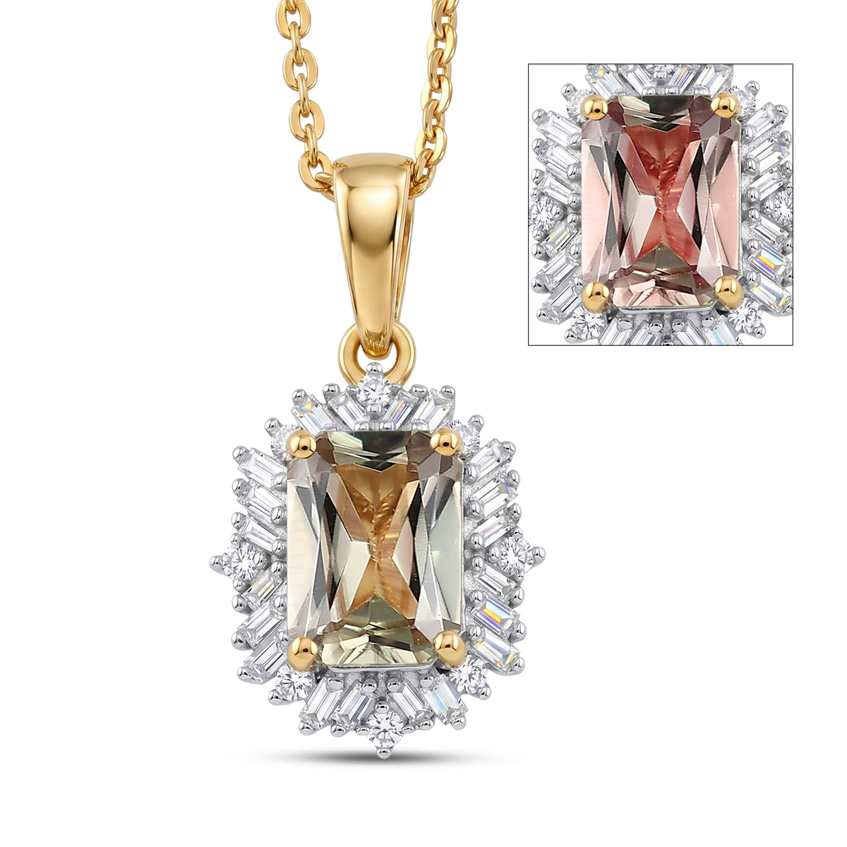 D'Joy - AAA Turkizite &amp; Natural White Diamond Halo Pendant with Chain (Size 20) in 18K Vermeil Yellow Gold Plated Sterling Silver 1.35 Ct. 4464792 0