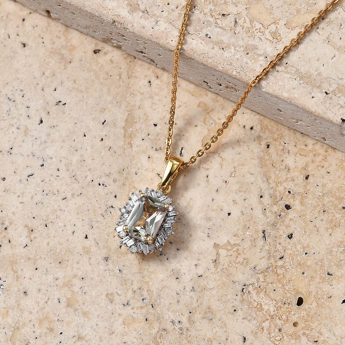 D'Joy - AAA Turkizite &amp; Natural White Diamond Halo Pendant with Chain (Size 20) in 18K Vermeil Yellow Gold Plated Sterling Silver 1.35 Ct. 4464792 3
