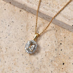 D'Joy - AAA Turkizite & Natural White Diamond Halo Pendant with Chain (Size 20) in 18K Vermeil Yellow Gold Plated Sterling Silver 1.35 Ct._4464792_2