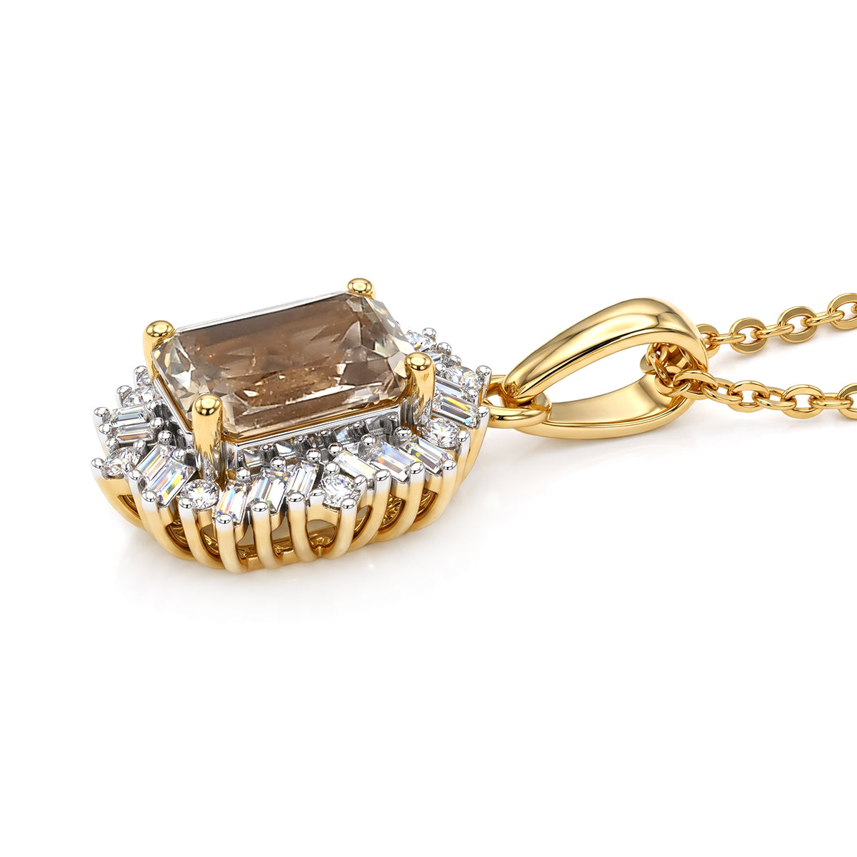 D'Joy - AAA Turkizite &amp; Natural White Diamond Halo Pendant with Chain (Size 20) in 18K Vermeil Yellow Gold Plated Sterling Silver 1.35 Ct. 4464792 4