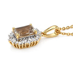 D'Joy - AAA Turkizite & Natural White Diamond Halo Pendant with Chain (Size 20) in 18K Vermeil Yellow Gold Plated Sterling Silver 1.35 Ct._4464792_3