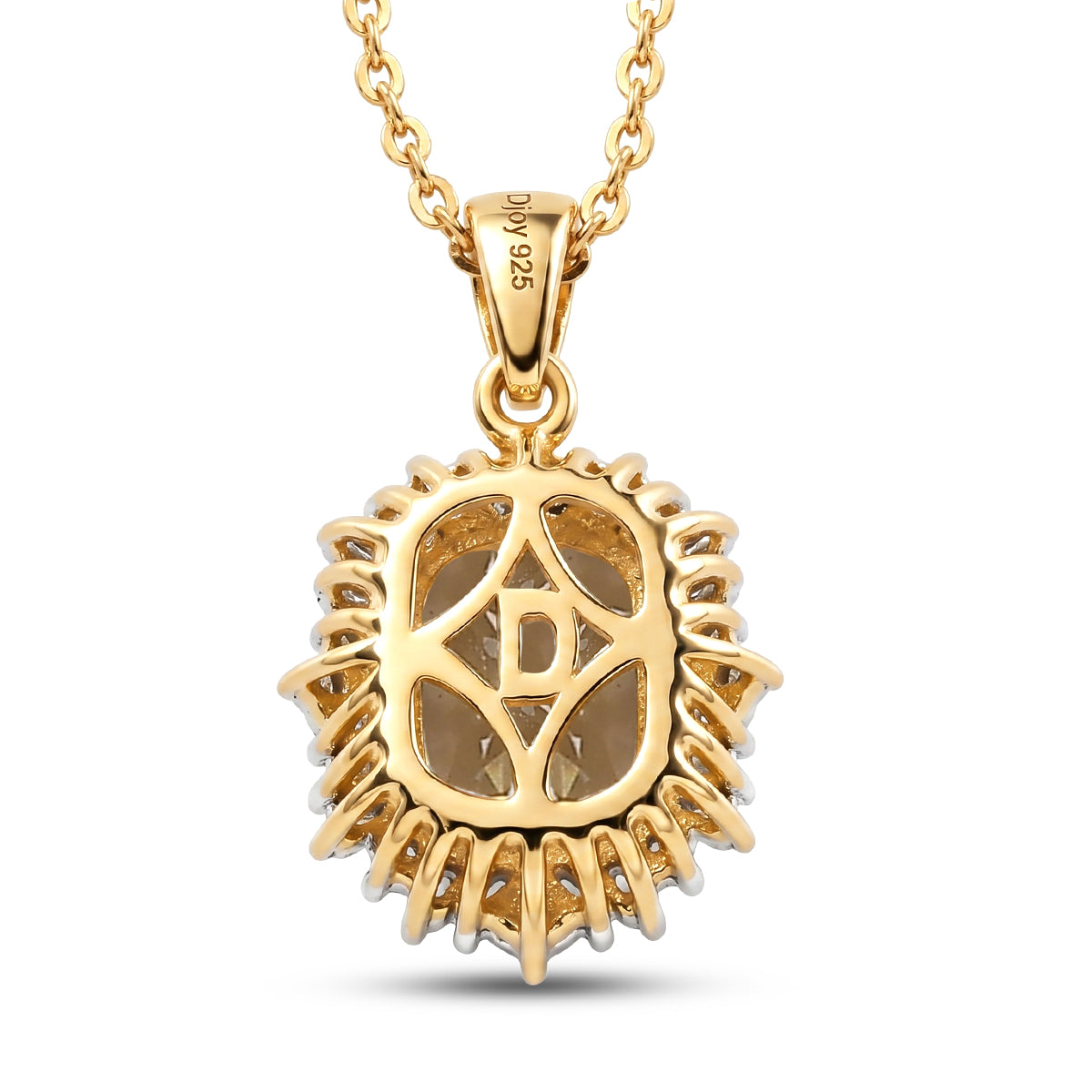 D'Joy - AAA Turkizite &amp; Natural White Diamond Halo Pendant with Chain (Size 20) in 18K Vermeil Yellow Gold Plated Sterling Silver 1.35 Ct. 4464792 5