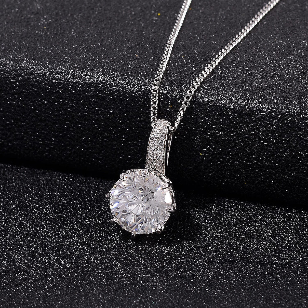 GRA Certified (D-VVS1) Moissanite Solitaire Pendant with Chain (Size 18) in Rhodium Overlay Sterling Silver 2.92 Ct. V32490642 3