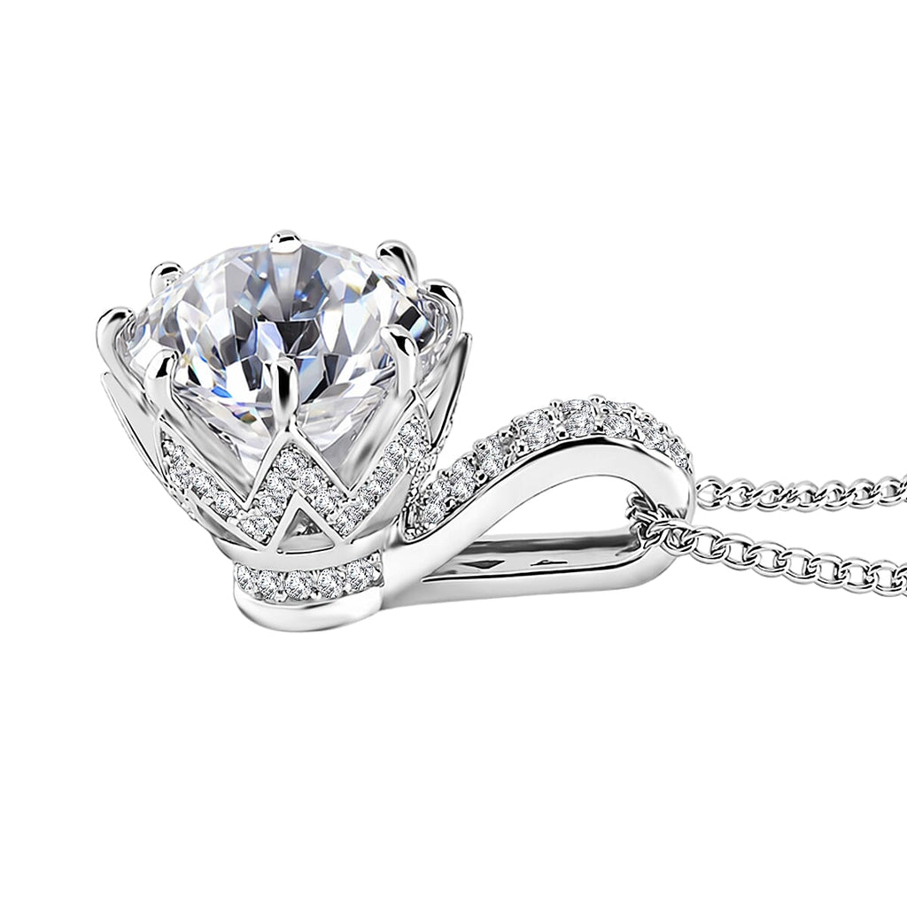 GRA Certified (D-VVS1) Moissanite Solitaire Pendant with Chain (Size 18) in Rhodium Overlay Sterling Silver 2.92 Ct._4466351_3