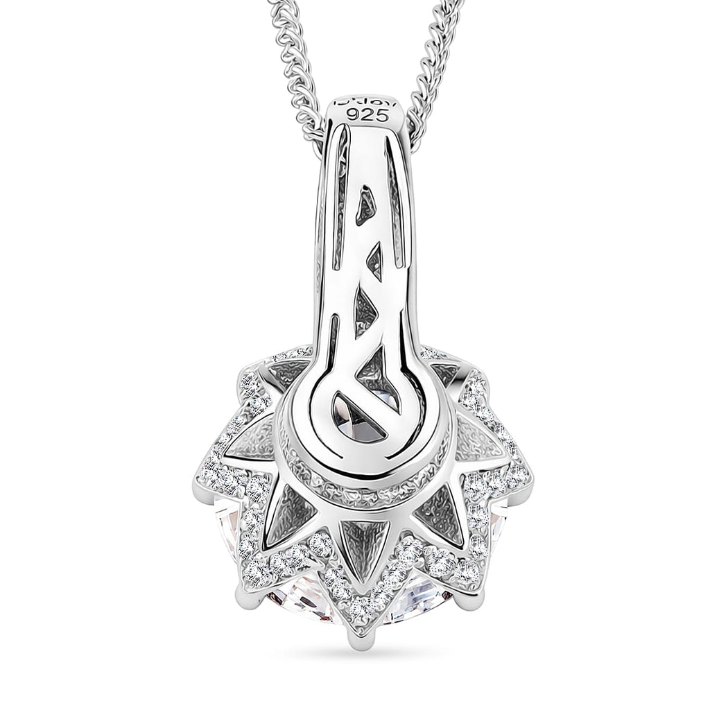 GRA Certified (D-VVS1) Moissanite Solitaire Pendant with Chain (Size 18) in Rhodium Overlay Sterling Silver 2.92 Ct._4466351_4