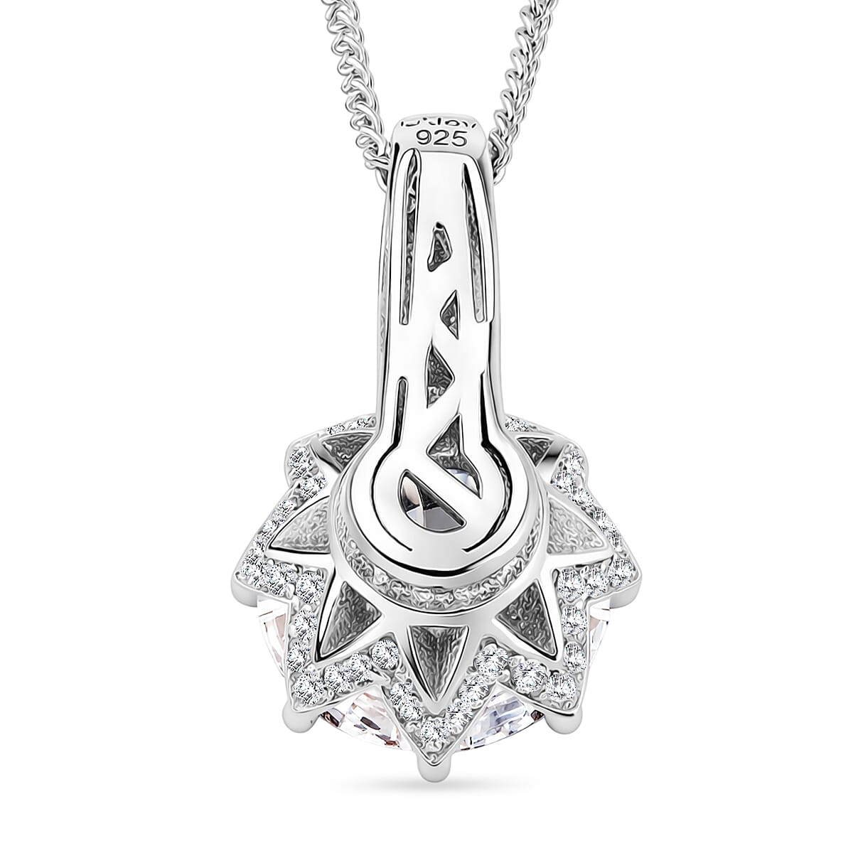 GRA Certified (D-VVS1) Moissanite Solitaire Pendant with Chain (Size 18) in Rhodium Overlay Sterling Silver 2.92 Ct. V32490642 5