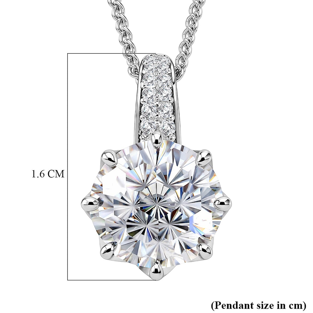 GRA Certified (D-VVS1) Moissanite Solitaire Pendant with Chain (Size 18) in Rhodium Overlay Sterling Silver 2.92 Ct._4466351_6