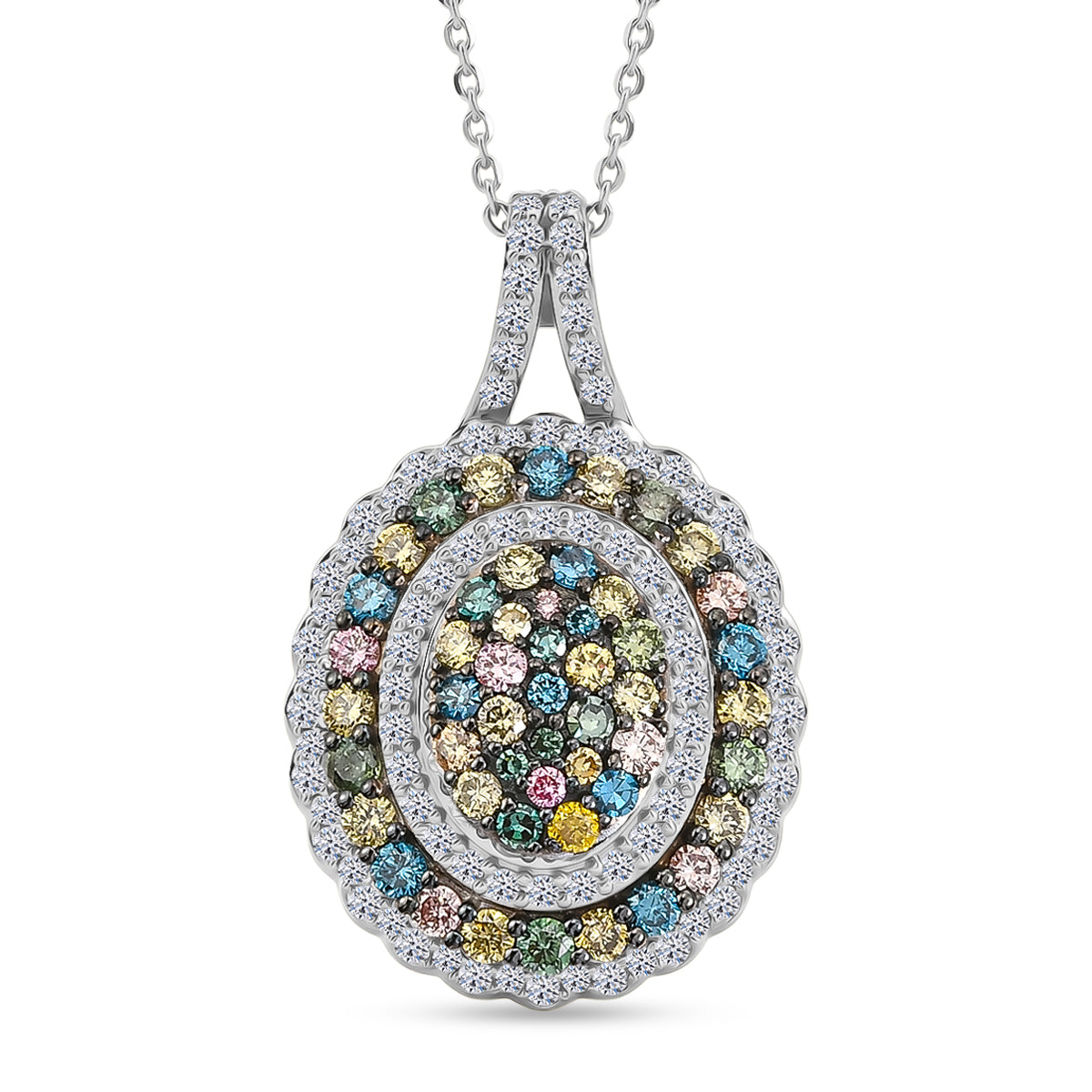 Luxuriant - Lab Grown Multi Diamond (SI/G-H) Cluster Pendant with Chain (Size 20) in Rhodium Overlay Sterling Silver 2.00 Ct. V32613426 0
