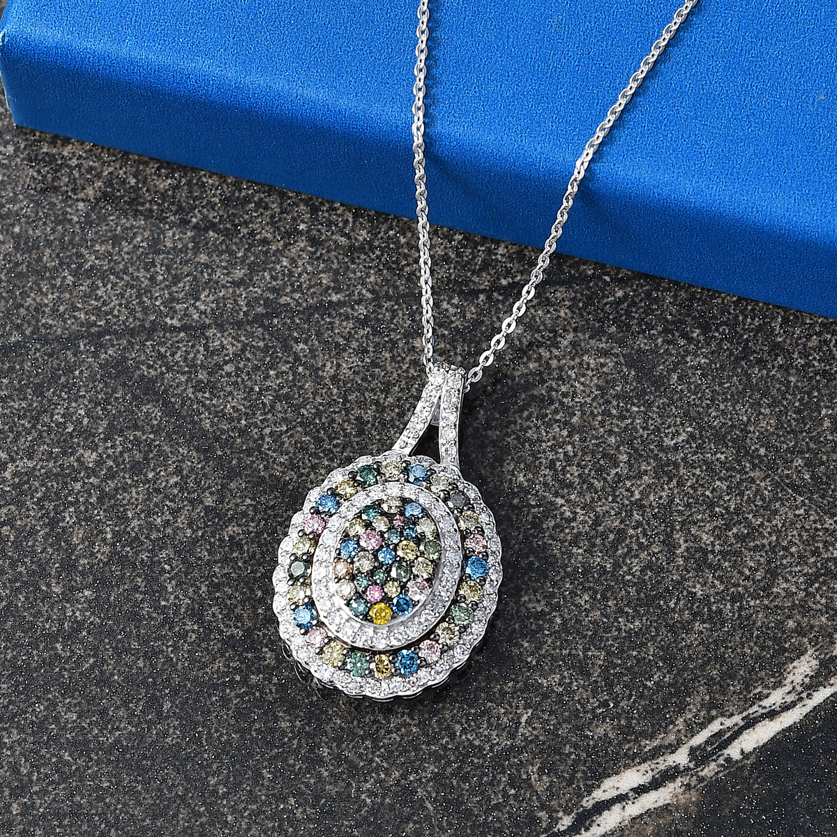Luxuriant - Lab Grown Multi Diamond (SI/G-H) Cluster Pendant with Chain (Size 20) in Rhodium Overlay Sterling Silver 2.00 Ct. V32613426 3