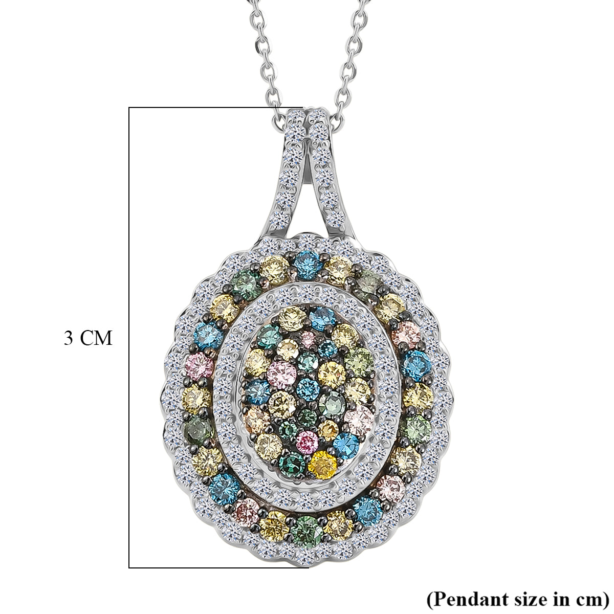 Luxuriant - Lab Grown Multi Diamond (SI/G-H) Cluster Pendant with Chain (Size 20) in Rhodium Overlay Sterling Silver 2.00 Ct. V32613426 7