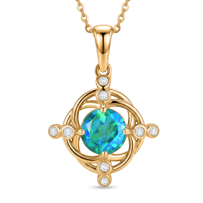 D'Joy - Peacock Triplet Quartz &amp; White Zircon Pendant with Chain (Size 20) in Yellow Gold Plated Sterling Silver 1.56 Ct. 4468340 1