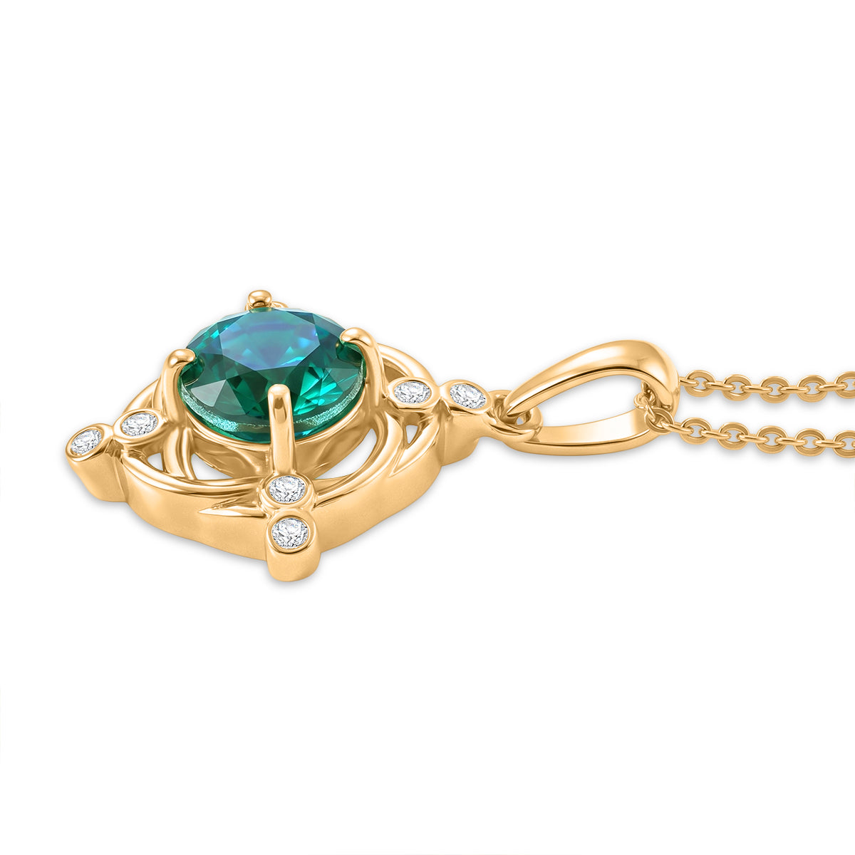 D'Joy - Peacock Triplet Quartz &amp; White Zircon Pendant with Chain (Size 20) in Yellow Gold Plated Sterling Silver 1.56 Ct. V32514255 4