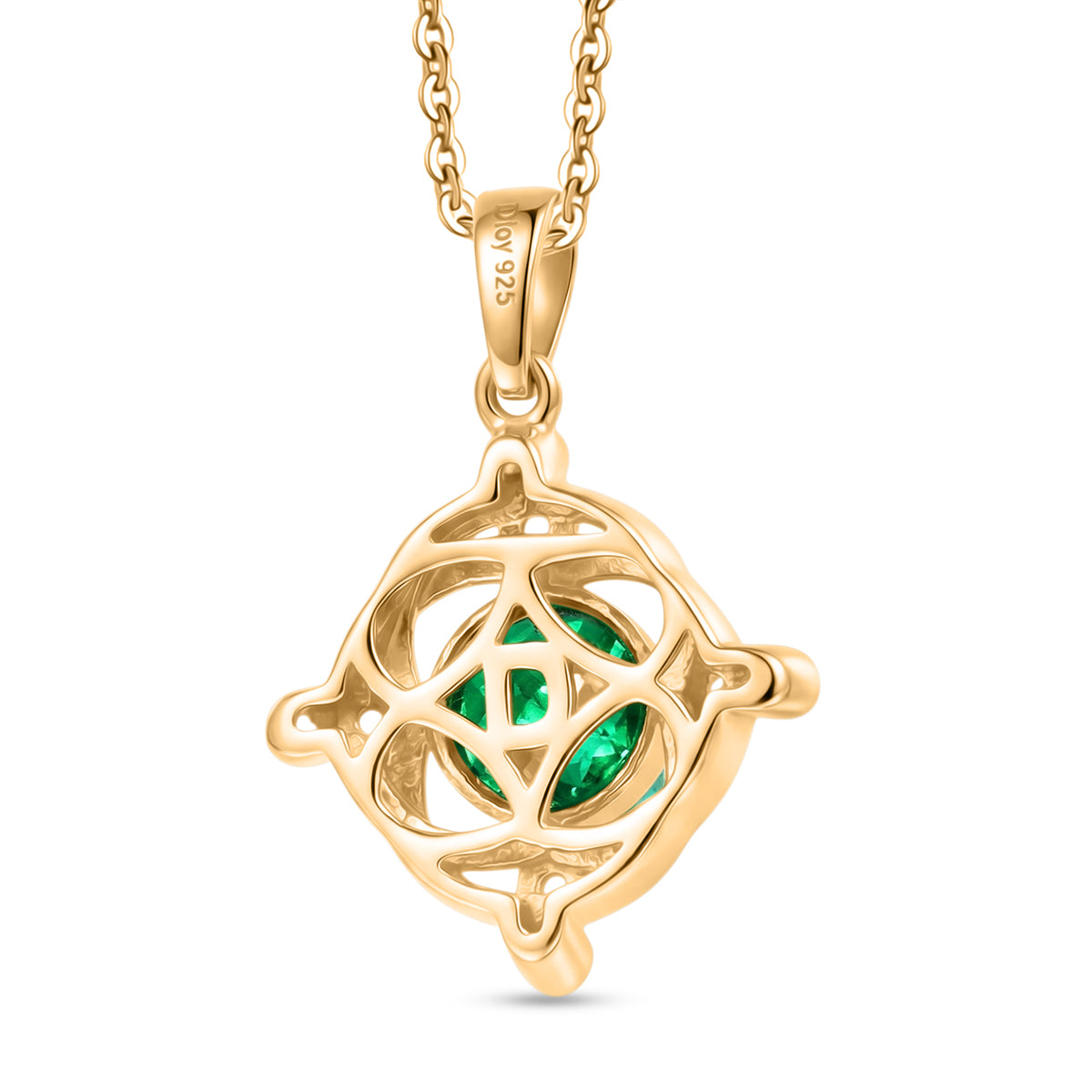 D'Joy - Peacock Triplet Quartz &amp; White Zircon Pendant with Chain (Size 20) in Yellow Gold Plated Sterling Silver 1.56 Ct. V32514255 5