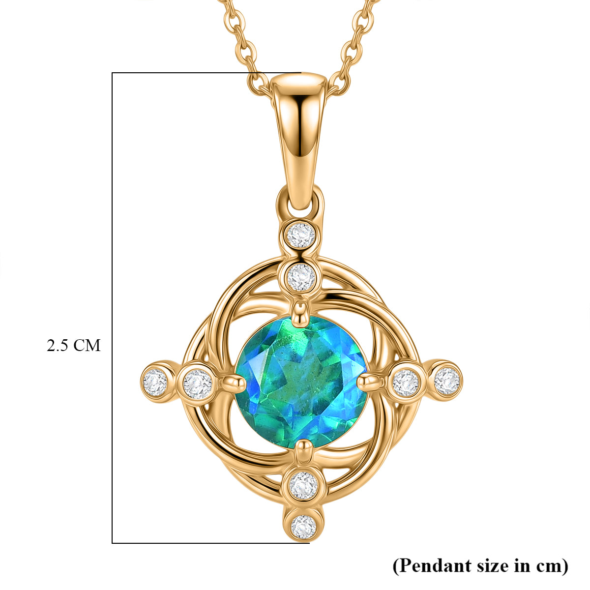 D'Joy - Peacock Triplet Quartz &amp; White Zircon Pendant with Chain (Size 20) in Yellow Gold Plated Sterling Silver 1.56 Ct. V32514255 6